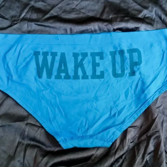 Vintage Cute RARE Victoria's Secret PINK Hipster Turquoise Blue WAKE UP Panties - Picture 2 of 8
